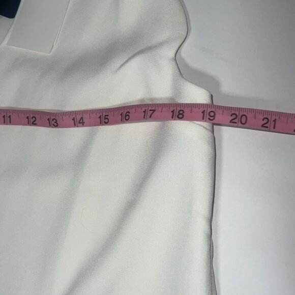 English Factory Sleeveless White Shift Dress With Navy Tie Collar Size Large - Picture 10 of 12